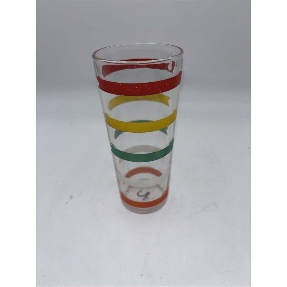 Vintage Red Yellow Green White Orange Arrow Stripe Juice Glass Mid Century